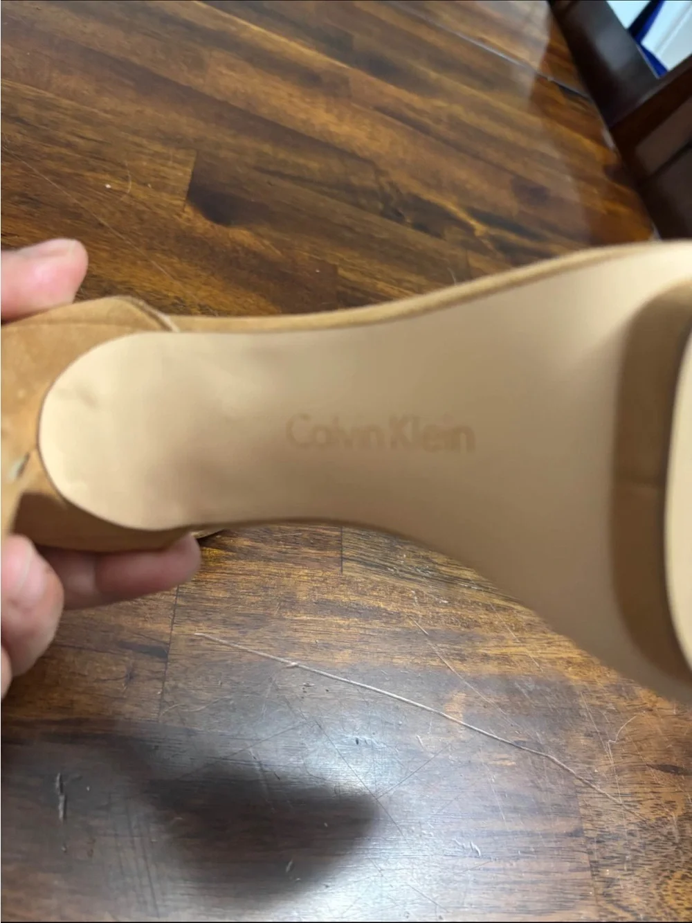 Calvin Klein Cognac Suede Ankle-Strap Open-Toe Heels